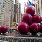 Giant Christmas baubles in Rockefeller Center, New York City
